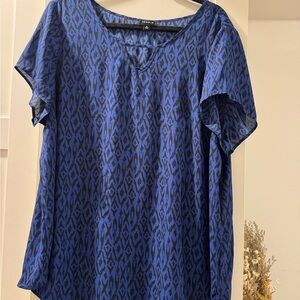 Torrid Blue and Black Patterned Blouse